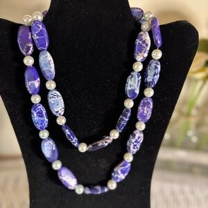 Blue and white Sodalite 26 Stone Necklace 40”